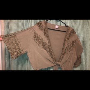 Navy Green Floral Cross Tie No Boundaries Crop T Shirt